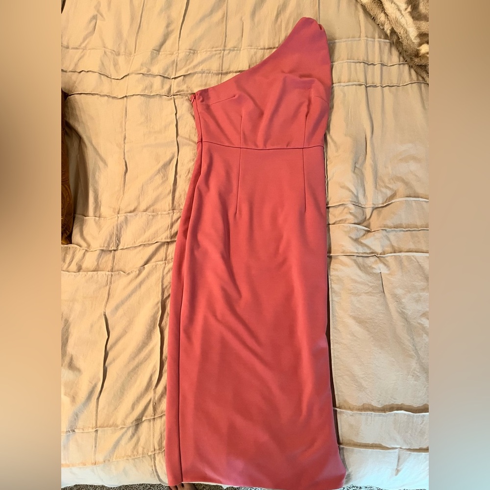 Hello Molly One-Shoulder Coral Sheath Dress